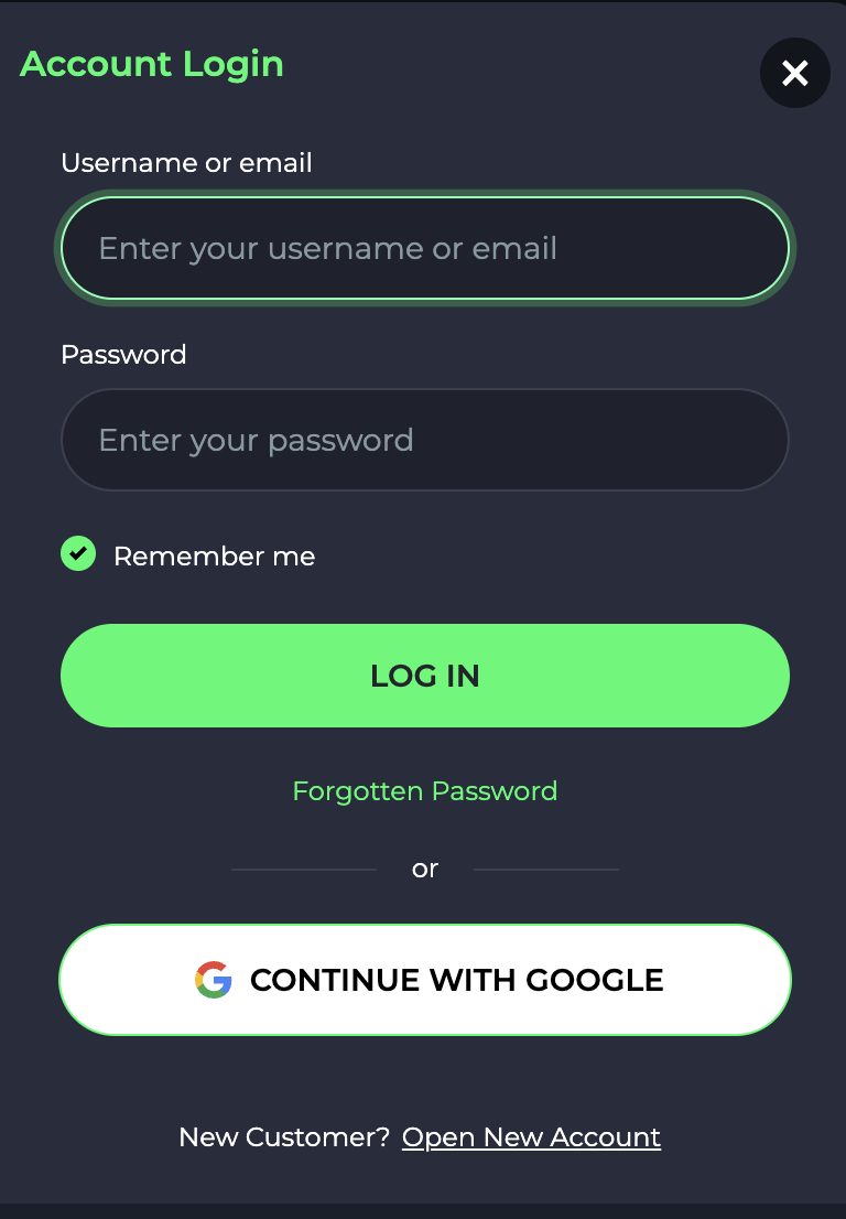 National Casino login form